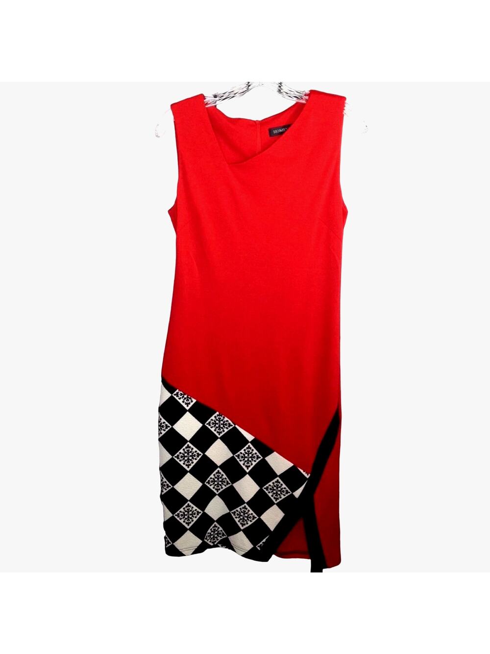 Homeyee Sleeveless Geometric Checkered  Red Dress Size 8